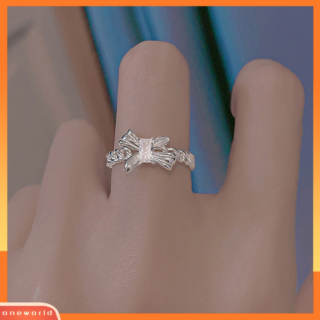 [EONE] Cincin Fashion Berlubang Hias Zirkon Bentuk Kupu-Kupu Adjustable Geometris Hias Aksesori Lady Jari Telunjuk Terbuka Cincin Untuk Kehidupan Sehari-Hari