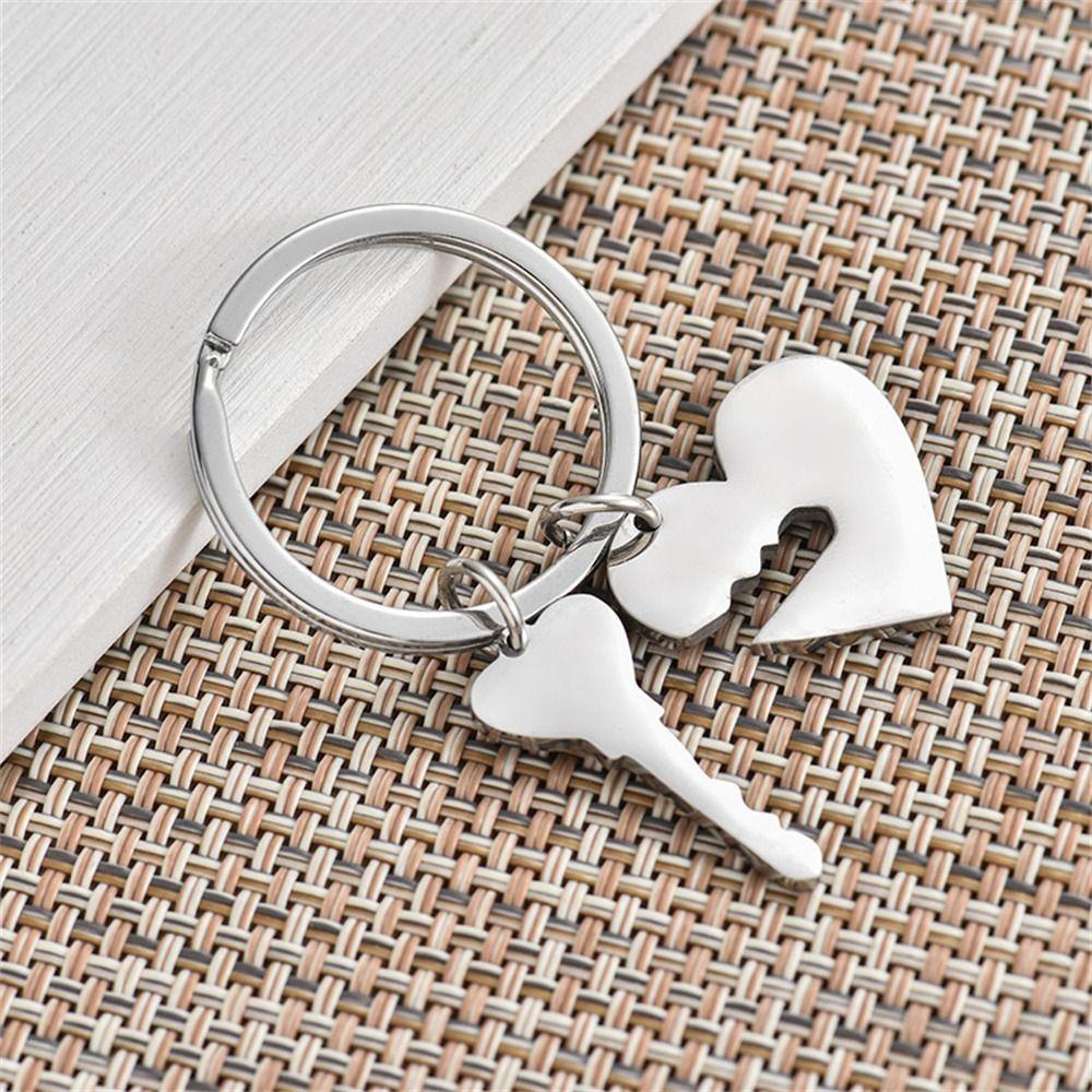 Agustinina Gantungan Kunci Kucing Fasion Hadiah Hari Valentine Stainless Steel Keyring Gift Sahabat Kekasih Liontin Puzzle Gantungan Kunci Kucing