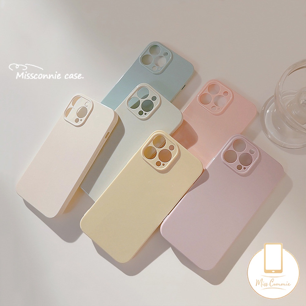 Casing Ponsel Warna Solid Sederhana Kompatibel Untuk iPhone 7Plus 11 13 14 12 Pro Max 8Plus XR X XS Max Mewah Macaron Warna Permen Lembut Penutup Pelindung Lensa Kamera