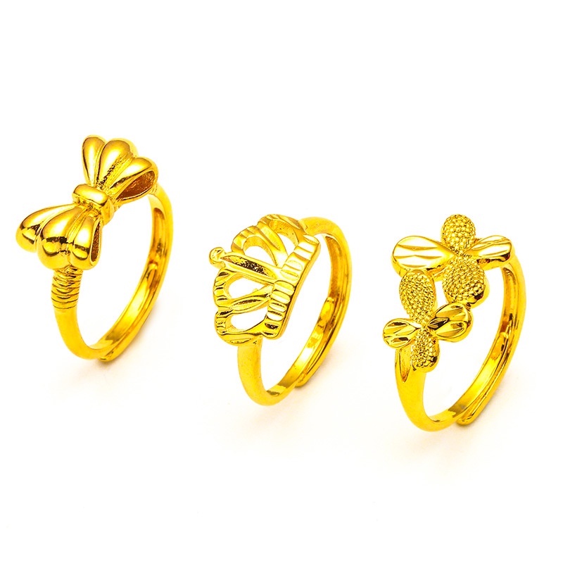 Goldkingdom Perhiasan Fashion 24K Bangkok Aksesoris Stok Baru Busur Cincin Wanita Gaya Kupu-Kupu Serbaguna