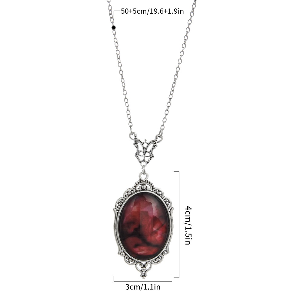 Women Gothic Blood Red Quartz Pendant Necklace/Ladies Simple Charm Necklaces/Kalung Klavikula Elegan/Kalung Rantai Pantai Kepribadian Perempuan/Kalung Choker Populer