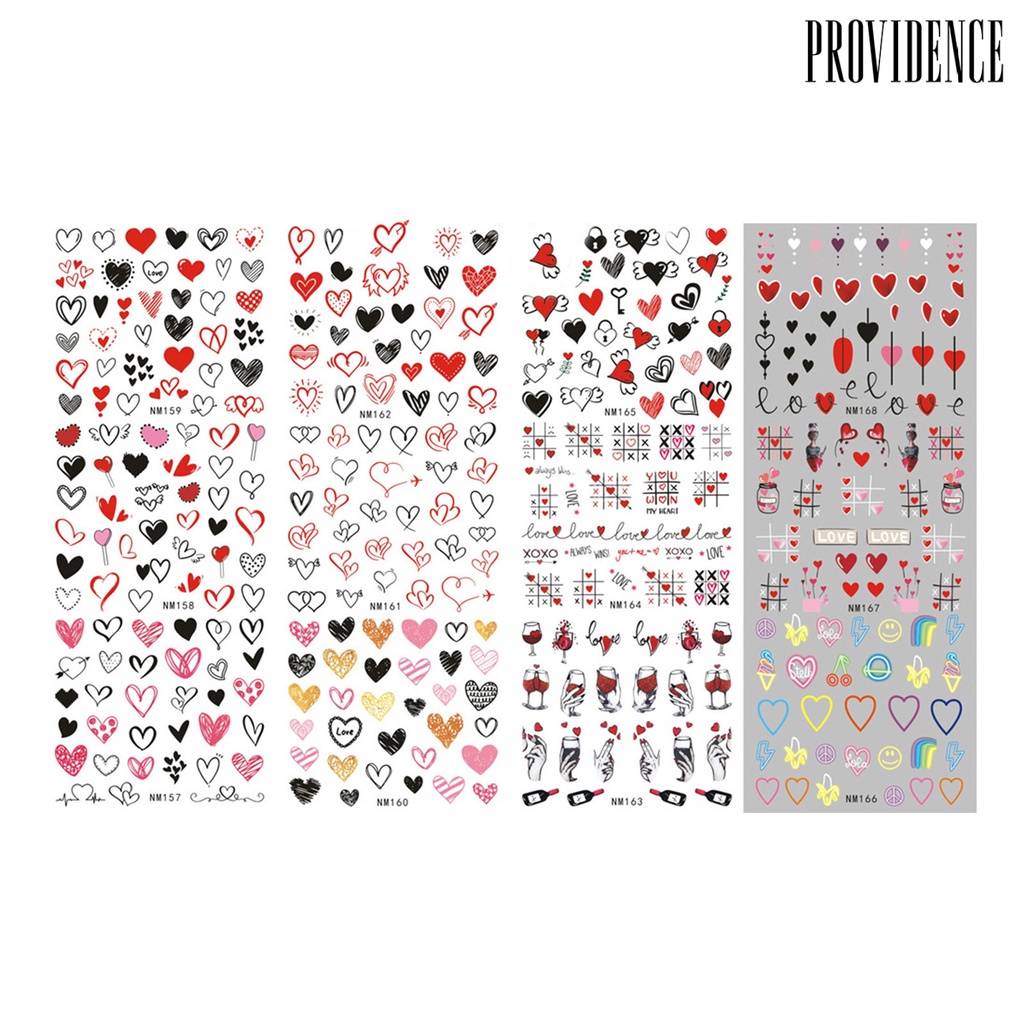 Providence 12Pcs Nail Art Stiker Garis Bening Perekat Diri Tidak Luntur Hias Warna-Warni Jantung Perancis Transfer Air Nail Slider Stiker Salon Kuku Pasokan