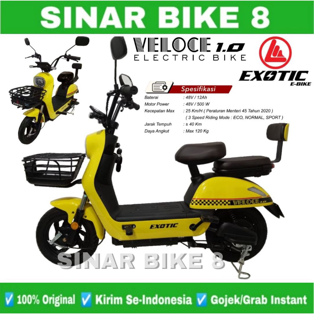 SEPEDA LISTRIK EXOTIC VELOCE 1.0  500 WATT LCD SPEDOMETER BERGARANSI