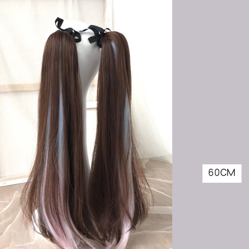 1pc Highlight Dyed Wig Ponytail Manis Keren Gadis Lurus Simulasi Wig Piece Rambut Ekstensi 60cm