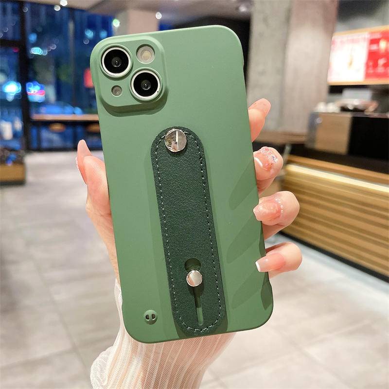 IPHONE Slim Frameless Leather Wrist Strap Holder Phone Case Untuk Iphone14 13 12 Pro MAX Plus Sarung PC Keras Tahan Guncangan Untuk Iphone11