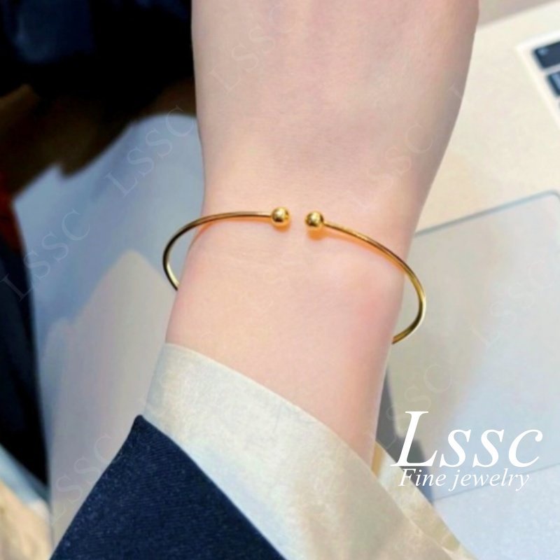 Gelang Titanium Wanita Anti Karat Bola Keberuntungan Emas 18K Bangle Aksesoris Perhiasan Fashion Korean Style COD