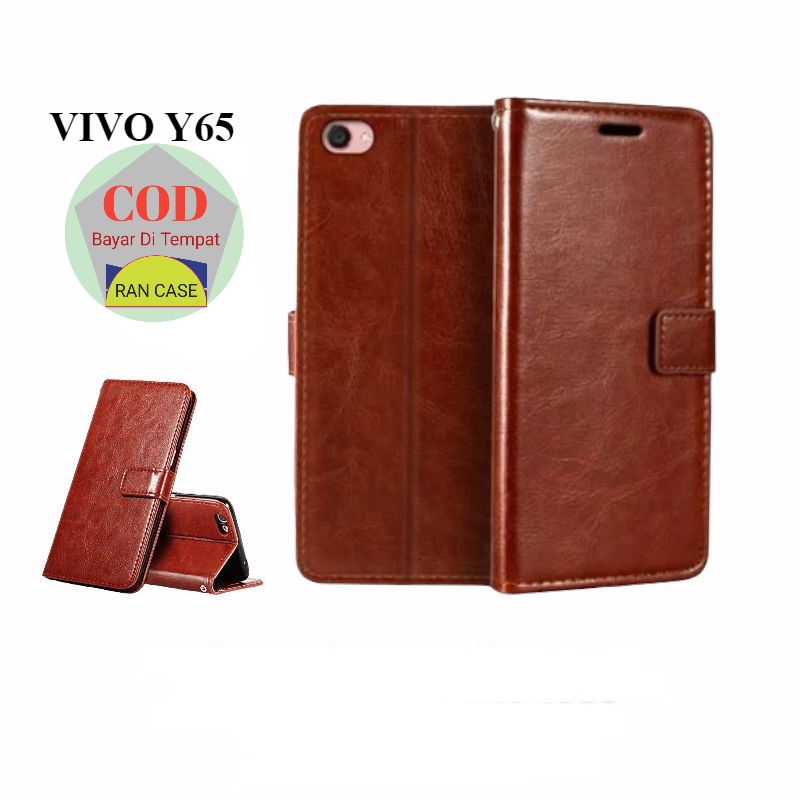 CASE VIVO Y65 Vivo 1719 LEATHER CASE SARUNG HP DOMPET KULIT FLIP COVER KESING HEADPHONE
