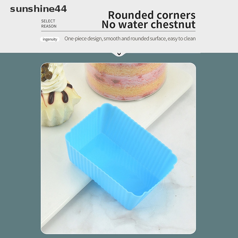 Sunshine 5Pcs Persegi Panjang Cup Cake Silikon Cetakan Kue Cupcake Case DIY Bake Mold Muffin ID