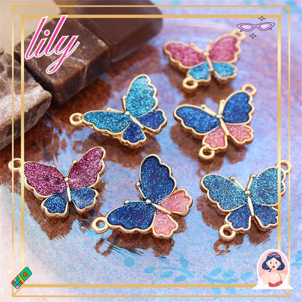 Lily 10Pcs Butterfly Shaped Charms Enamel Kalung Warna Membuat Perhiasan