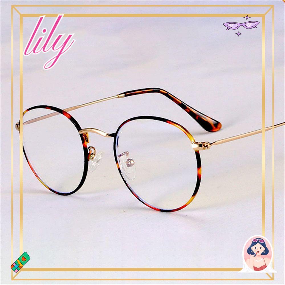 Lily Kacamata Anti-Cahaya Biru Fashion Bingkai Optik Pelindung Mata Bulat