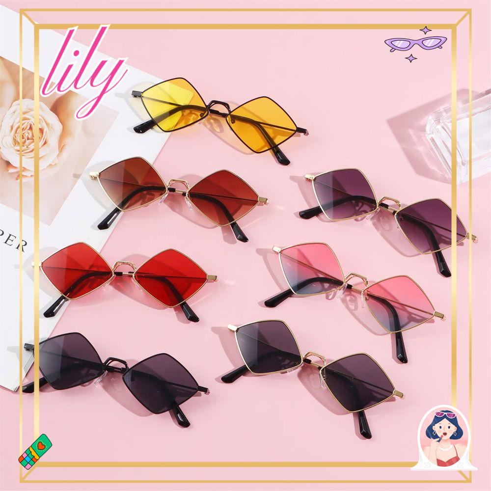 Lily Kacamata Hitam Wanita Vintage Film Perlindungan UV Bingkai Segiempat Logam Pria Shades