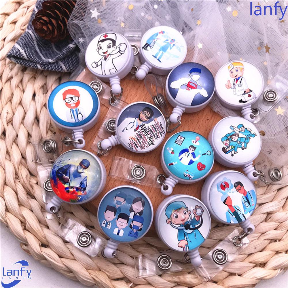 Lanfy Retractable Badge Reel Lucu 1pcs Dokter Perawat Alat Kantor Kartun Pameran Kartu Kasus