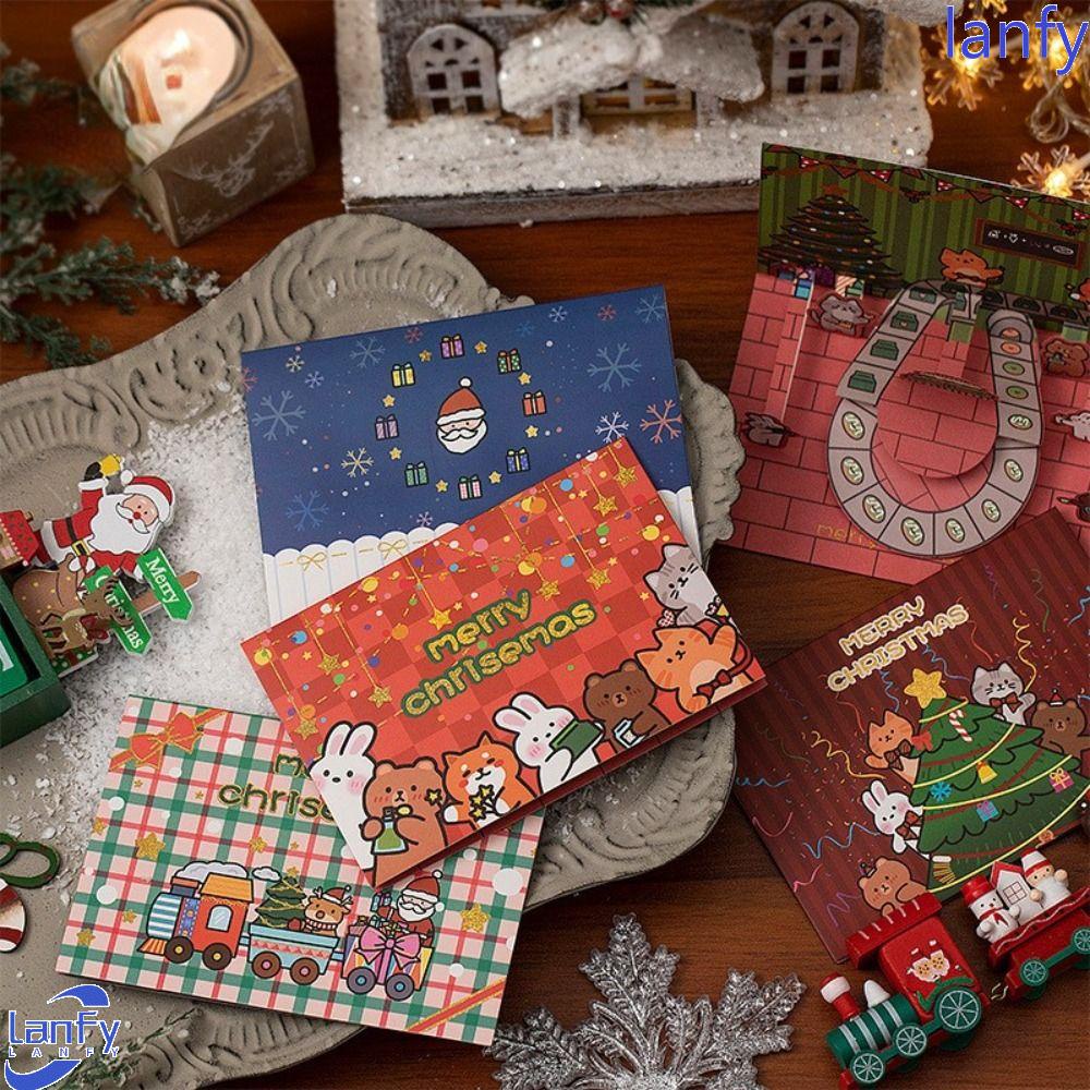 Lanfy Kartu Ucapan Dengan Amplop Snowman Family Marry Christmas New Year Hadiah 3D Pop Up Santa Claus Thank You Card