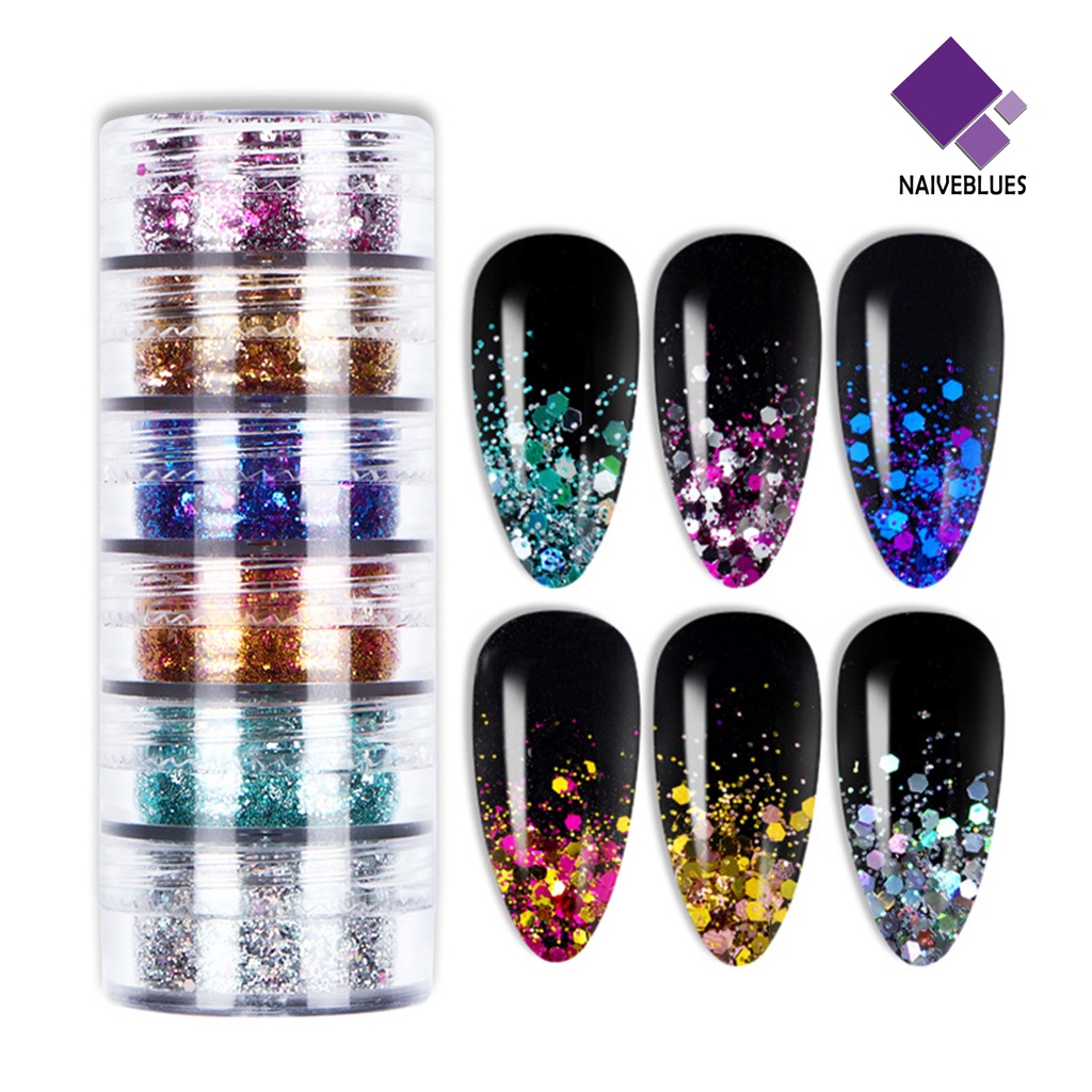 [naiveblues] 1set Paku Sequin Warna Hidup Banyak Gaya DIY Kuku Glitters Craft Nail