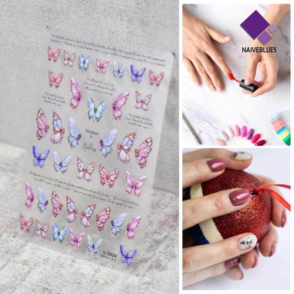 [naiveblues] 1lembar Stiker Kuku DIY 5D Butterfly Nails Manicure Stickers Untuk Salon