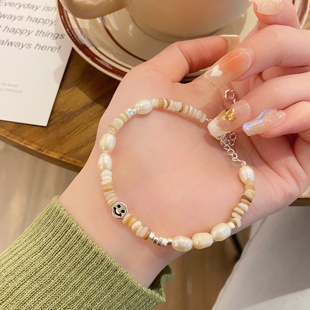 Cahaya Mewah Fashion Pop Mutiara Pecah Perak Kerang Smiley Face Gelang