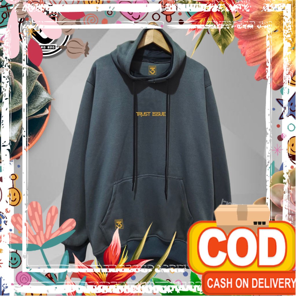 sweater cowok dewasa bahan tebal 333distro warna abu paralon TRUST ISSUE hoodie pria distro original