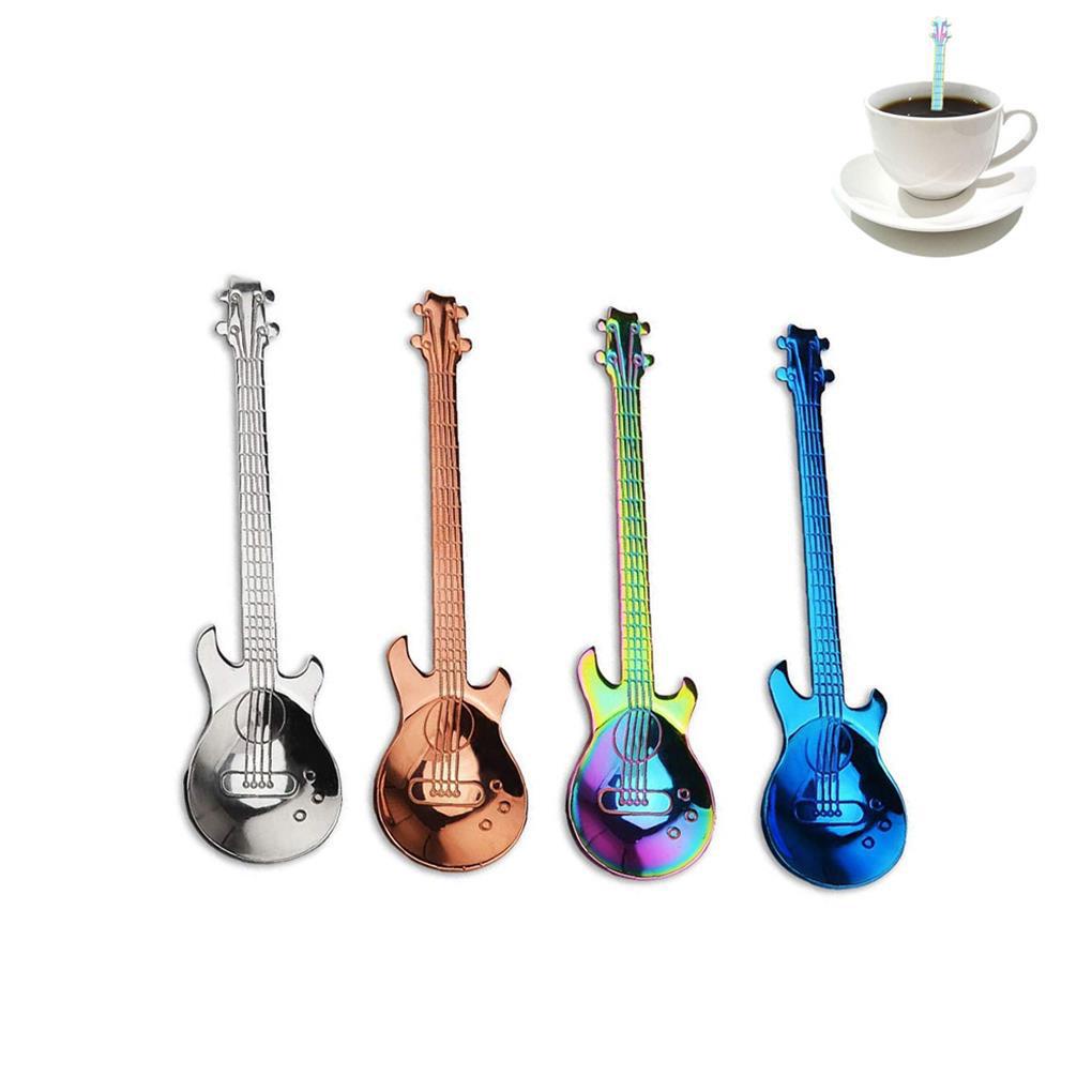 4pcs Sendok Kopi Gitar Set Stainless Steel Dessert Ice Cream Spoon Tea Spoon Coffee Aksesoris Sendok Garpu Alat Minum