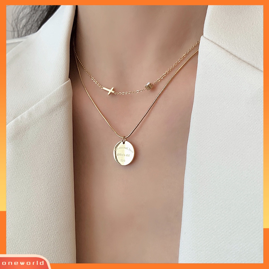 [EONE] Kalung Wanita Dua Lapisan Liontin Bulat Perhiasan Kalung Huruf Vintage Untuk Perjamuan
