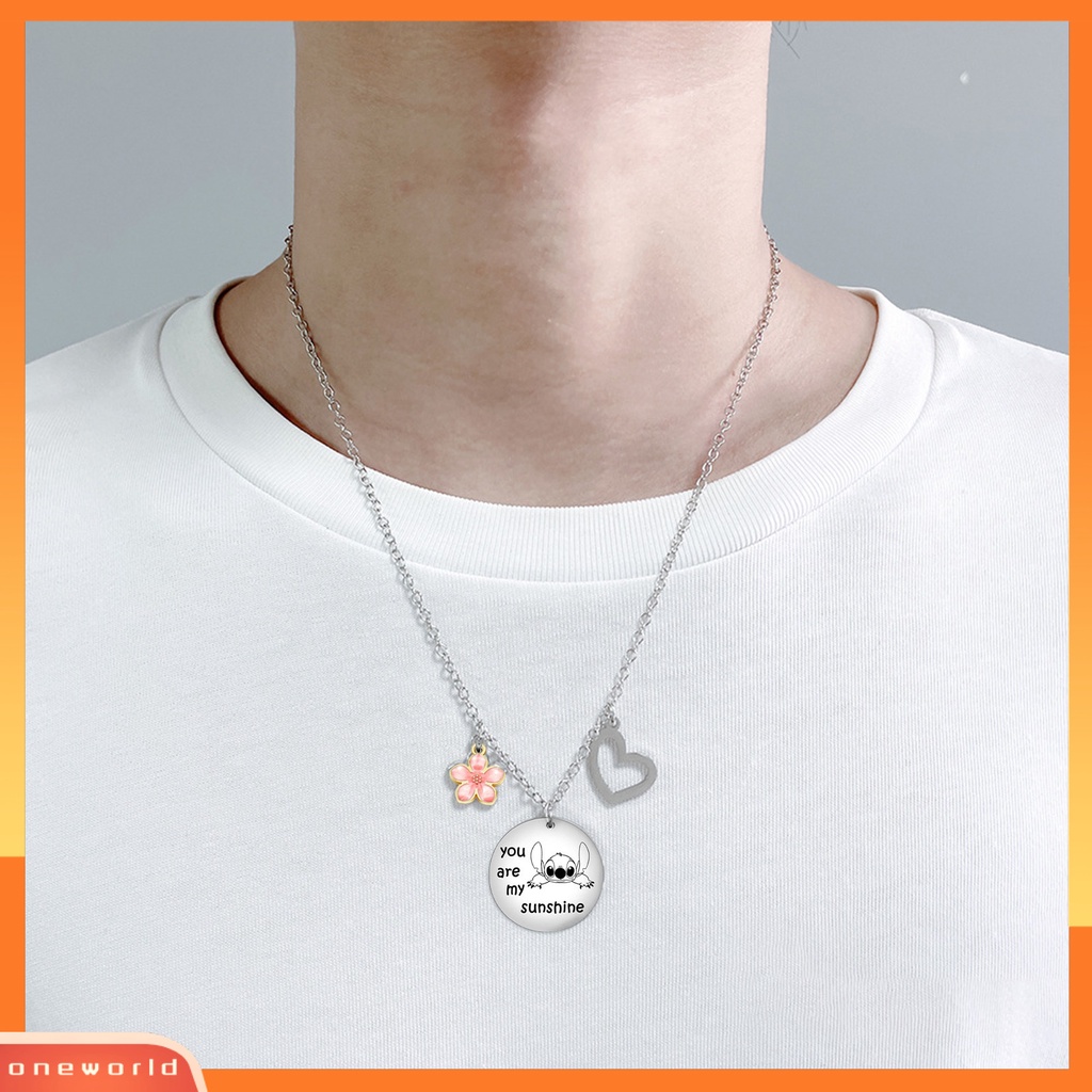 [EONE] Pesona Kalung Kepribadian Huruf Cetak Hang Tag Baja Titanium Bunga Cinta Hati Liontin Kalung Perhiasan Aksesori