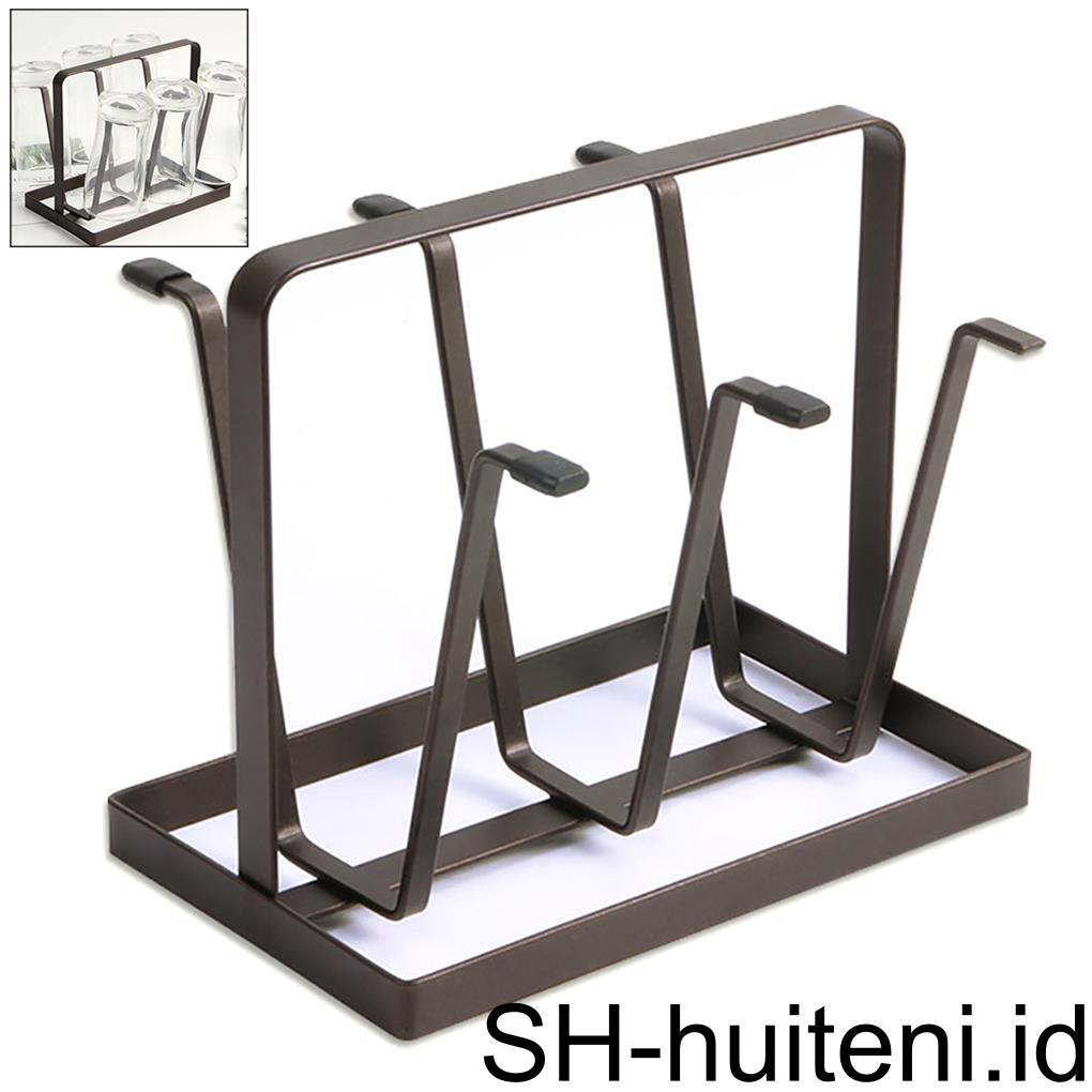 6gelas Mug Gelas Stand Holder Metal Cup Drying Rack Shelf Upside-down Cup Drain Rack Rak Gantungan Gelas Wine