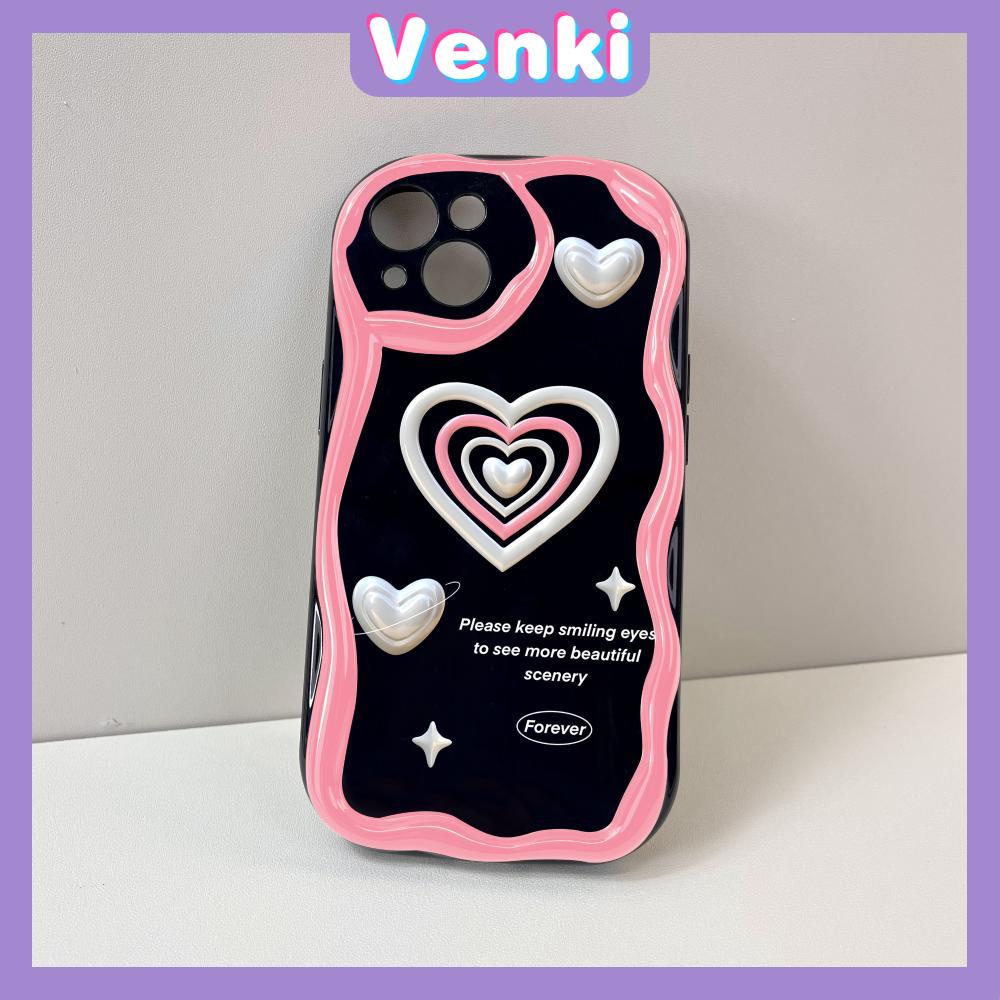 VENKI - For iPhone 11 iPhone Case 3D Curved Edge Wave TPU Airbag Shockproof Camera Cover Glossy Black Heart Shape Compatible with iPhone 14 13 Pro max 12 Pro Max xr xs max 7 8Plus