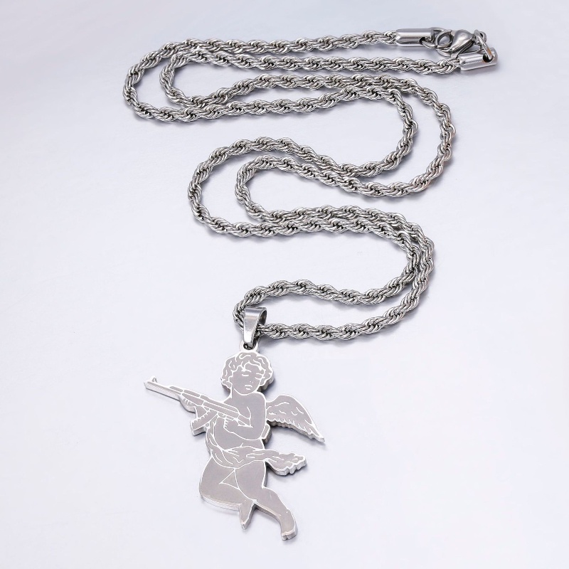 Z H Perhiasan Emas 18K 24K Gold S925 Perak Vintage Punk Guardian Angel Pendant Pria Dan Wanita Fashion Anti Karat Roda Takdir Kalung Hip Hop Aksesoris Pesta