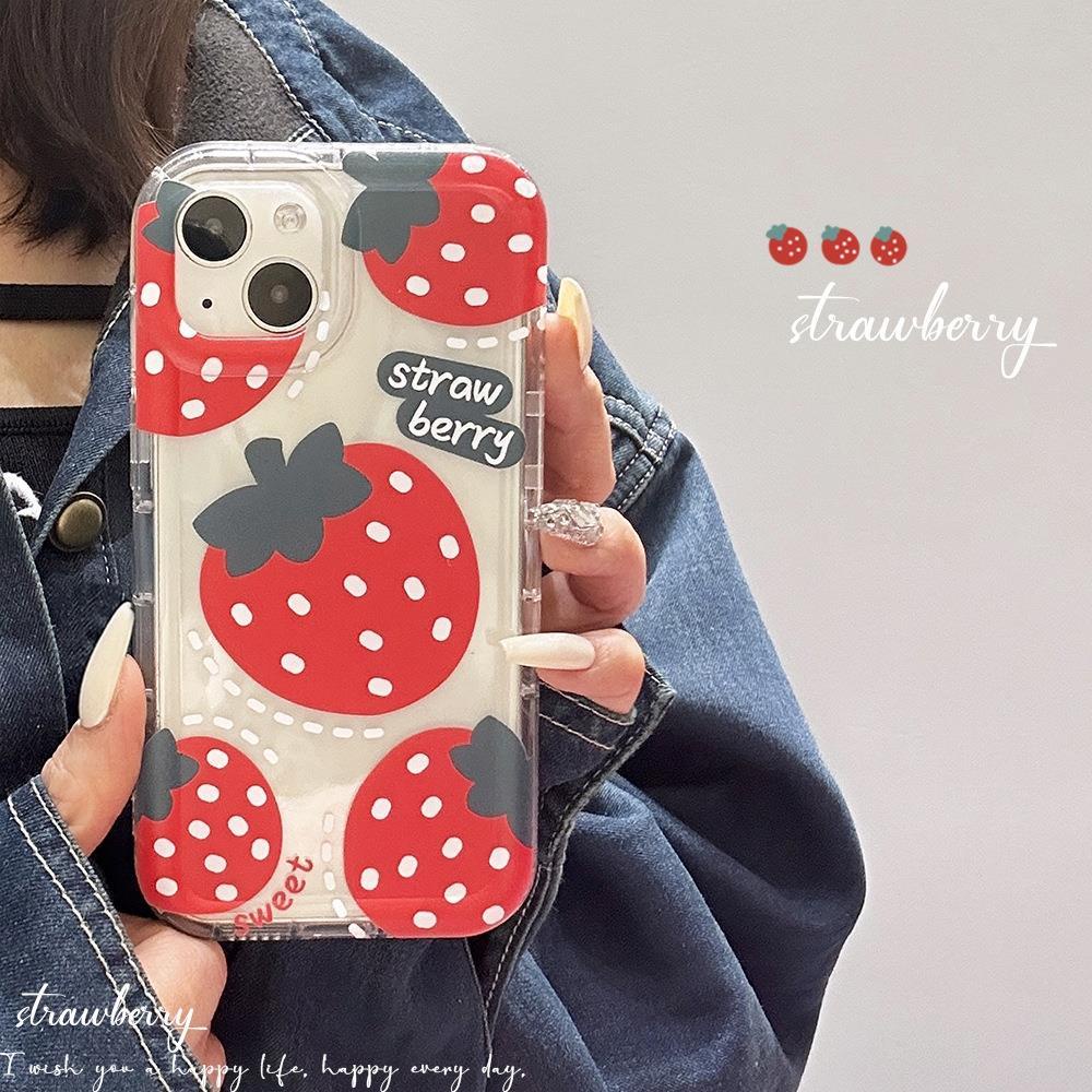 Ins Pola Strawberry Cocok Untuk iPhone 14 Pro Max iPhone Phone Case Airbag Protection Phone Case Kamera Tahan Guncangan Kompatibel Dengan iPhone 13 13pro 13prm iPhone 11 7Plus 8Plus Xr XS 12 Pro Max 12mini 13mini Phone Case