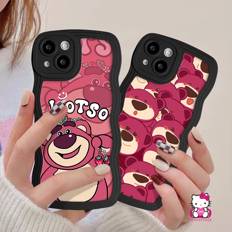 Kartun Strawberry Bear Manyo Case Untuk Realme C53 C55 C12 C35 C33 C25 C30 C15 C25Y C20 C11 C25s C21Y C20A C17 C3 10 8i 7 9 Pro+ 5 8Pro 6i 9i 85s 7i 5i Lembut Tpu Tepi Bergelombang Sarung