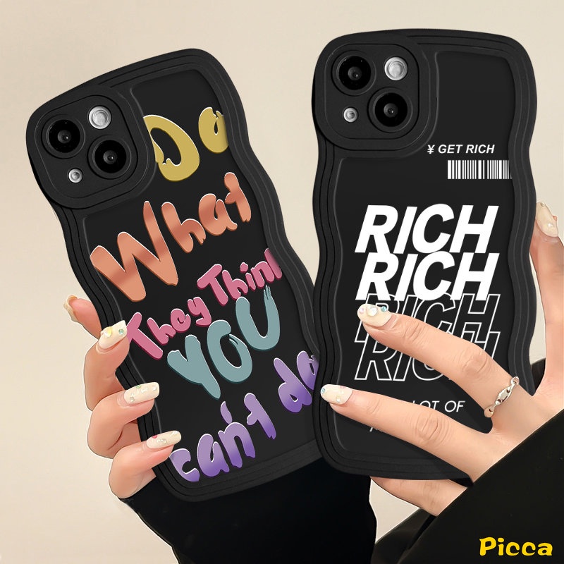 IPHONE Casing Ponsel Merek Trendi Kompatibel Untuk Iphone14 7Plus 11 13 14 12 Pro Max XR 7 14 8 6 6s Plus X XS Max SE 2020 INS Surat Grafiti Sederhana Mendapatkan Kaya Bergelombang Tepi Lembut Tpu Penutup Belakang