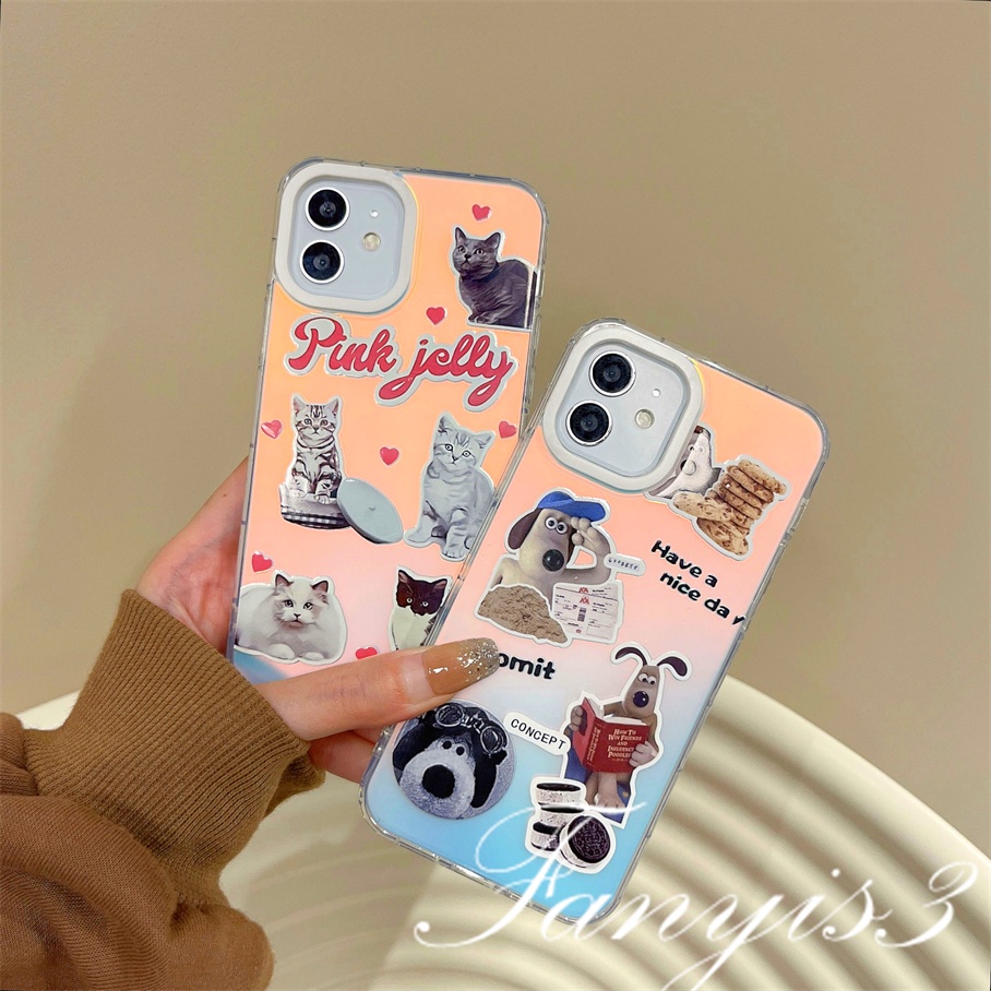 Compatible For IPhone 14 13 12 11 Pro Max X XR Xs Max 8 7 Plus SE 2020 Kompatibel Untuk Kucing Dan Anjing Biskuit IMD Laser Gradiasi Ponsel Case TPU Lembut Shockproof Cover Pelindung