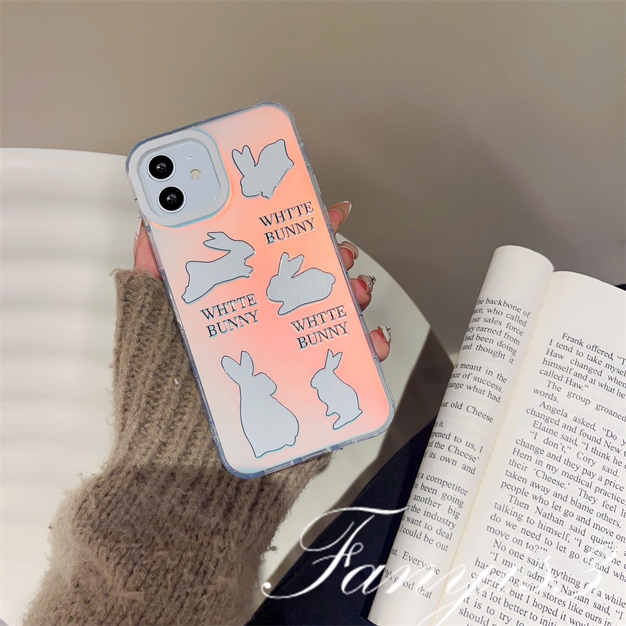 Compatible For IPhone 14 13 12 11 Pro Max X XR Xs Max 8 7 Plus SE 2020 Kompatibel Untuk White Rabbit Butterfly IMD Laser Gradient Phone Case TPU Lembut Shockproof Cover Pelindung