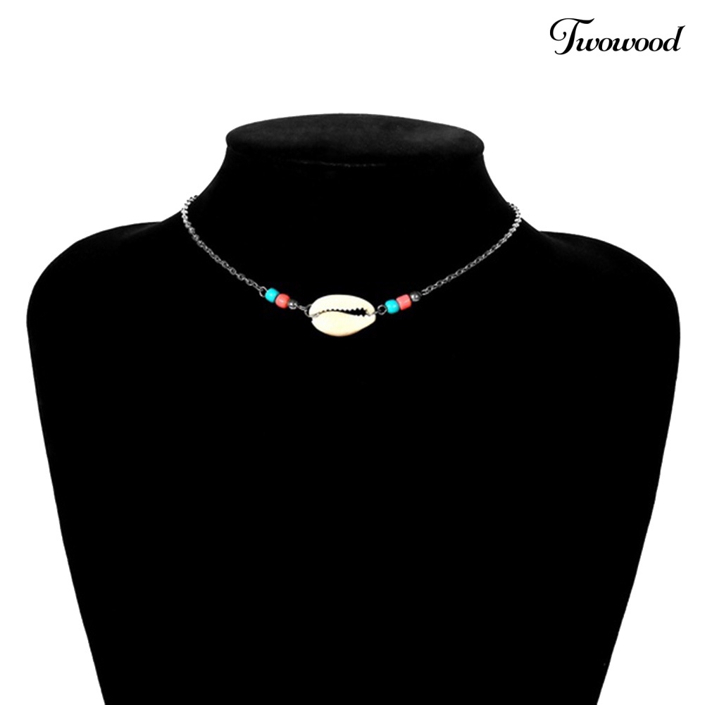 Twowood Bohemian Wanita Musim Panas Pantai Adjustable Manik-Manik Shell Choker Kalung Perhiasan