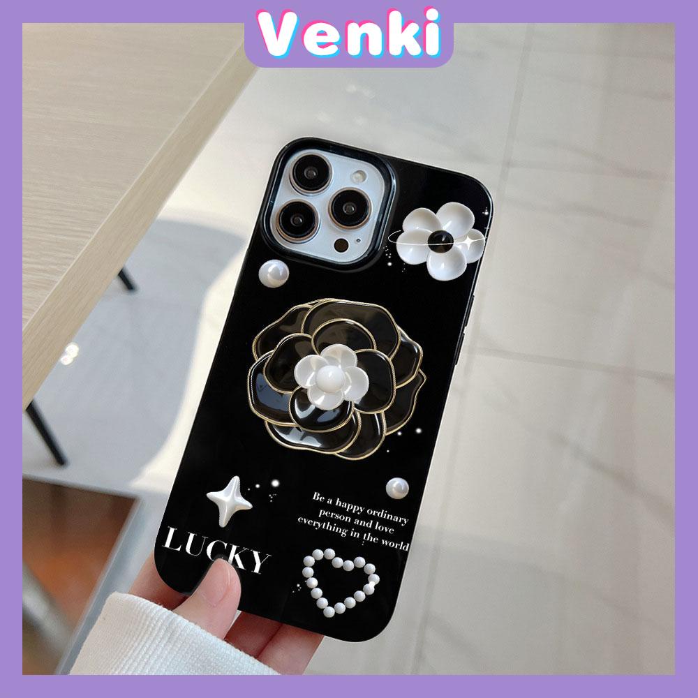 VENKI - For iPhone 11 iPhone Case Black Glossy TPU Soft Case Shockproof Protection Camera Black Flowers Compatible with iPhone 14 13 Pro max 12 Pro Max xr xs max 7Plus 8Plus