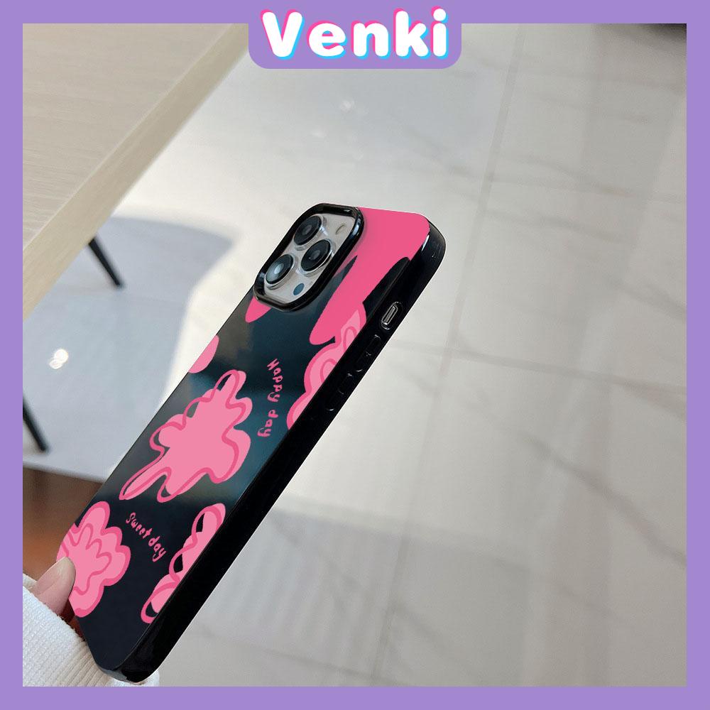 VENKI - For iPhone 11 iPhone Case Black Glossy TPU Soft Case Shockproof Protection Camera Pink Graffiti Compatible with iPhone 14 13 Pro max 12 Pro Max xr xs max 7Plus 8Plus