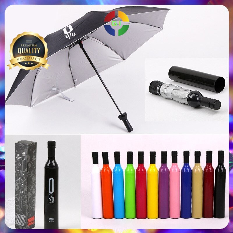 Payung Lipat Desain Botol Wine Folding Umbrella Anti UV Black