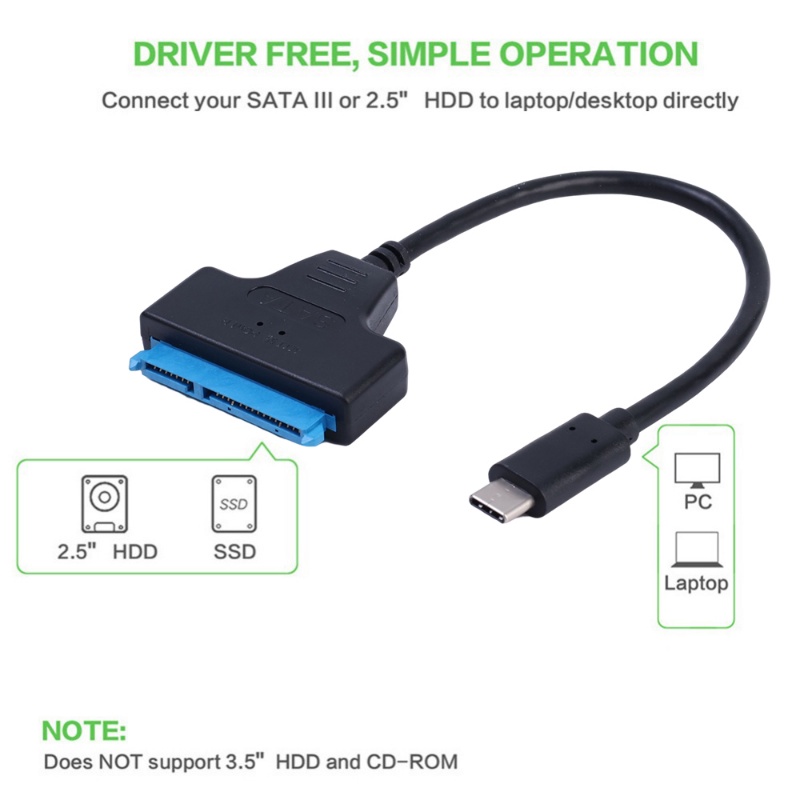 Support 2.5 Inches SSD HDD Hardisk High Speed 6Gbps Transmisi Data SATA Adapter Desktop Hard Drive Line Tipe-C Ke Kabel SATA USB SATA22Pin Adapter Untuk PC Lapto