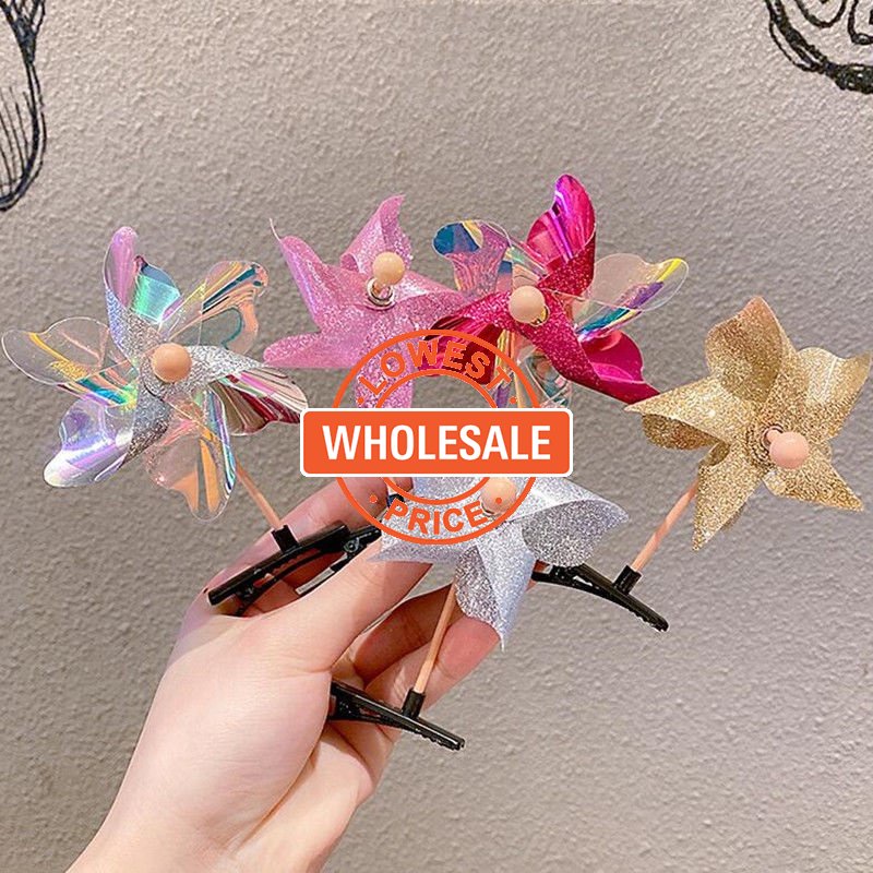 [Harga Grosir] Kincir Angin Kecil Aksesoris Rambut Mini Windmill Hair Clip 1Pc Random Lucu Laser Sequin Rotary Windmill Hairpin Gadis Kreatif Anak Kids Wind-Mill Toy Outdoor