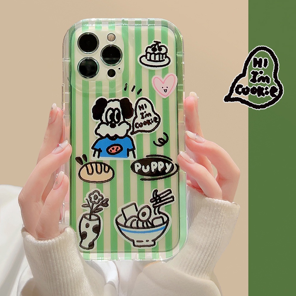IPHONE Ins Garis Hijau Lucu Keren Anjing Kartun Silikon Case Untuk Iphone14 11 12 13 PRO MAX Casing Cover Pelindung AT0246