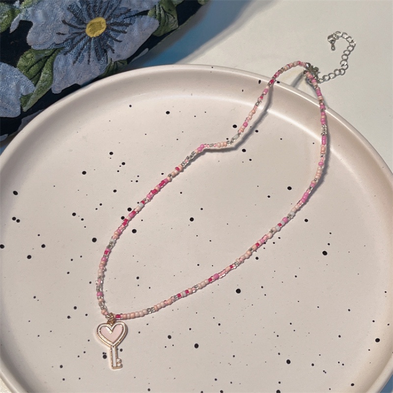 Papaozhu Trendi Merah Muda Resin Manik-Manik Rantai Hati Kucing Cakar Sakura Liontin Kalung Untuk Wanita Gadis Korea Musim Panas Fashion Akrilik Manik-Manik Kalung Perhiasan Aksesoris