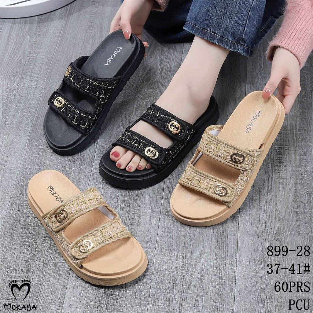 Sandal Slop PCU Wanita Ban 2 Motif BROS GG Bahan Kanvas MKY 8868-204 37-41