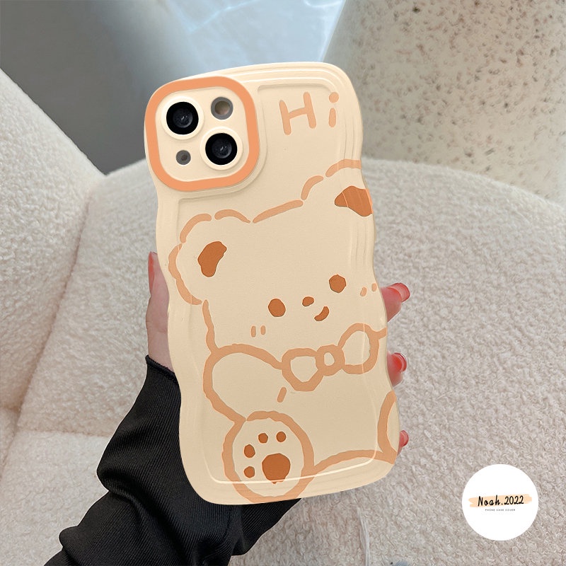 Case OPPO A17 A12 A78 A5 A9 A17K A15 A55 A16K A54s A95 A58 A57 A16 A3s A96 A5s A74 A16s A54 A76 A52 A7 A1k A53 Reno 8T 7 6 A77s A77 Kartun Beruang Kelinci Lucu Lembut Bergelombang Sarung Tepi