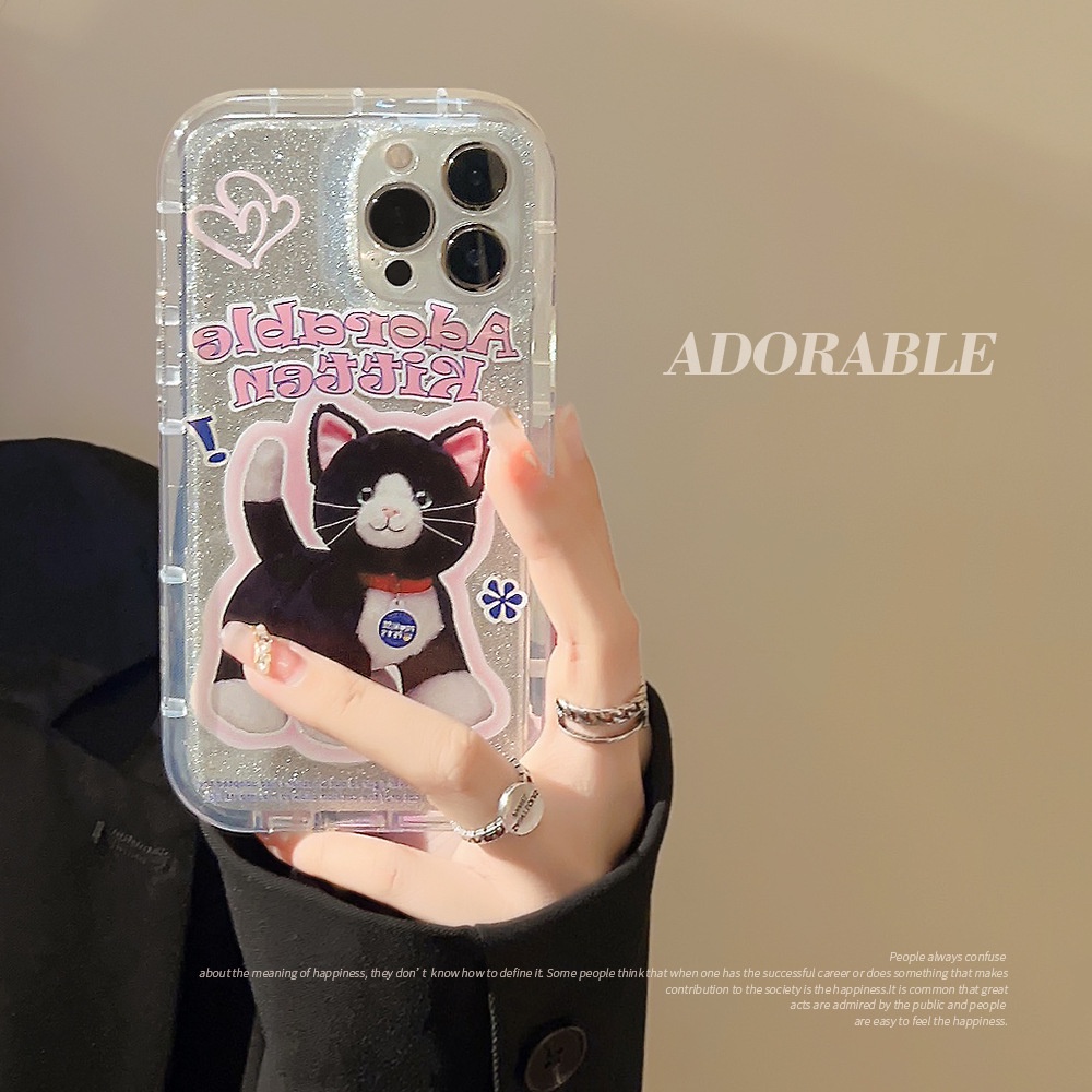 IPHONE Ins Lucu Kucing Kartun Silikon Case Dengan Glitter CardsFor Iphone14 11 12 13 PRO MAX Casing Cover Pelindung AT0284
