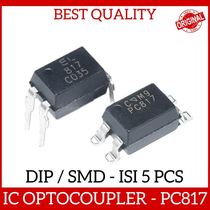 Isi 5 Pcs IC Optocoupler Opto Coupler PC817 EL817 PC 817 SMD / DIP