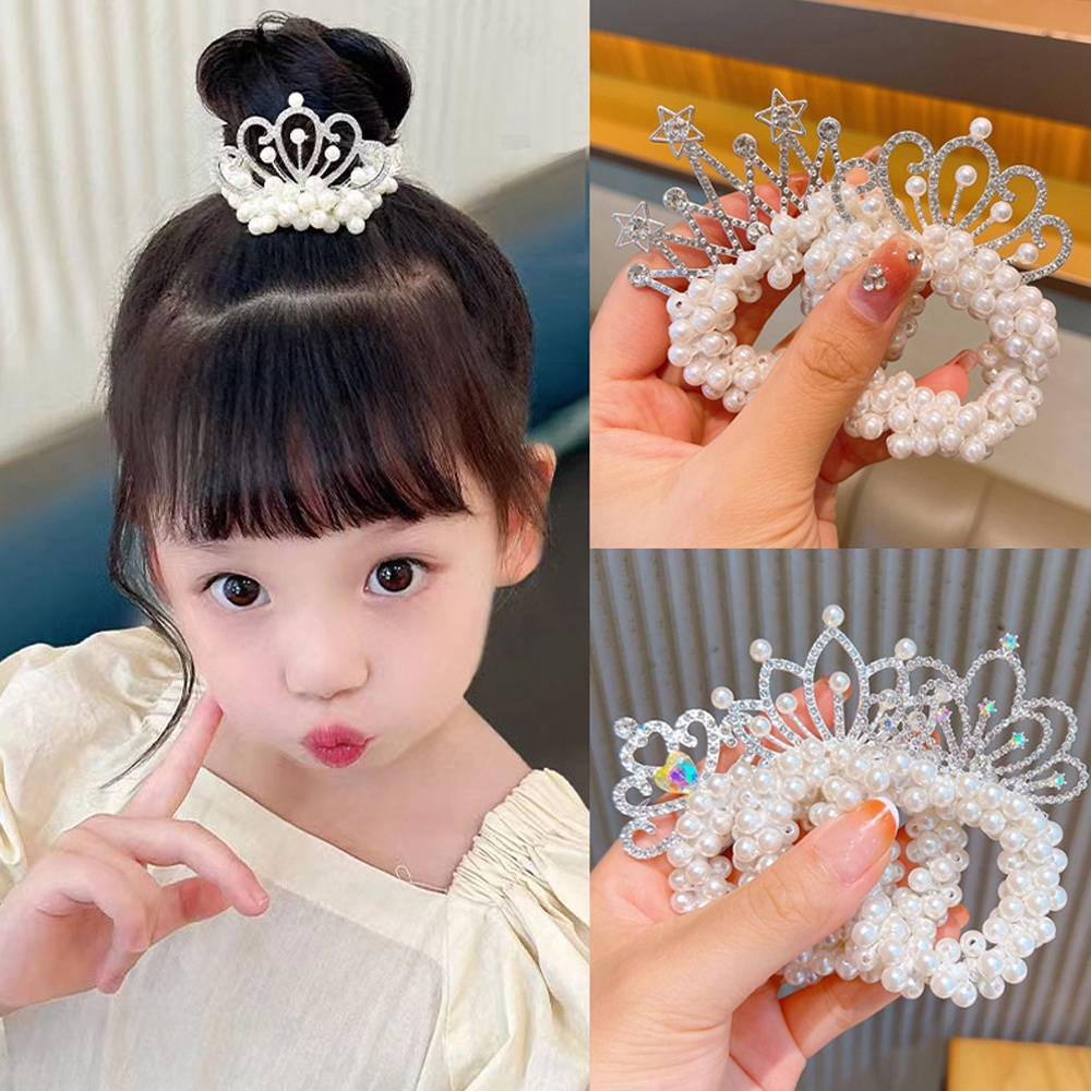 Lakhu Ikat Rambut Anak Perempuan Model Mahkota Mutiara Karet Rambut Anak Lucu