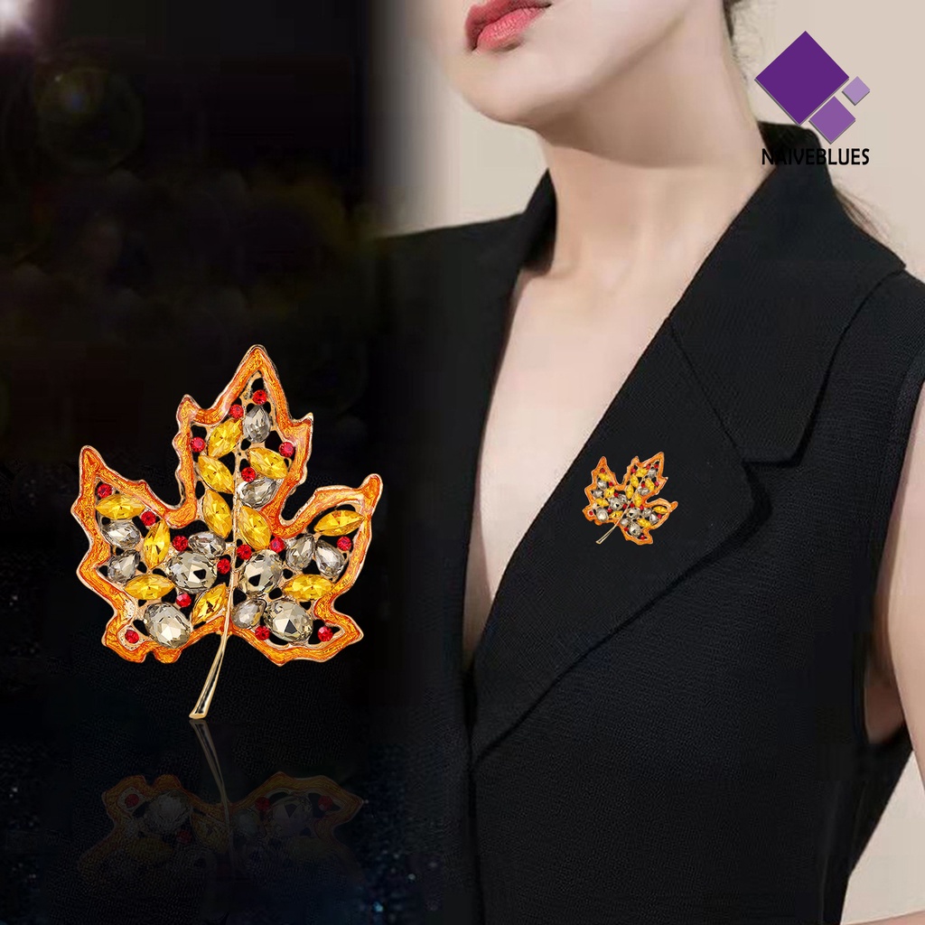 &lt; Naiveblues &gt; Wanita Bros Maple Leaf Rhinestones Lucu Menetes Dicat Bros Wanita