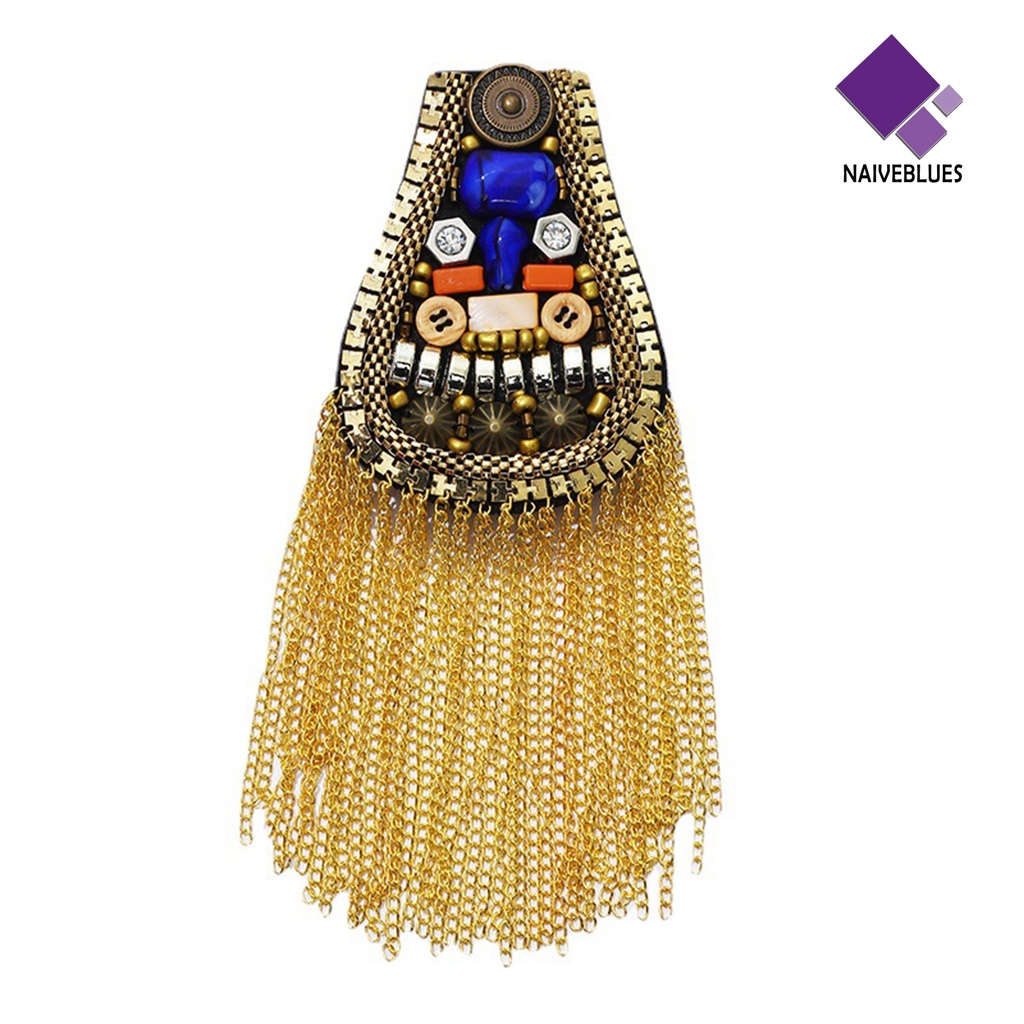 &lt; Naiveblues &gt; Bahu Epaulet Tombol Rivet Rantai Jumbai Handmade Pakaian Decor Wanita Bahu Lencana Bros