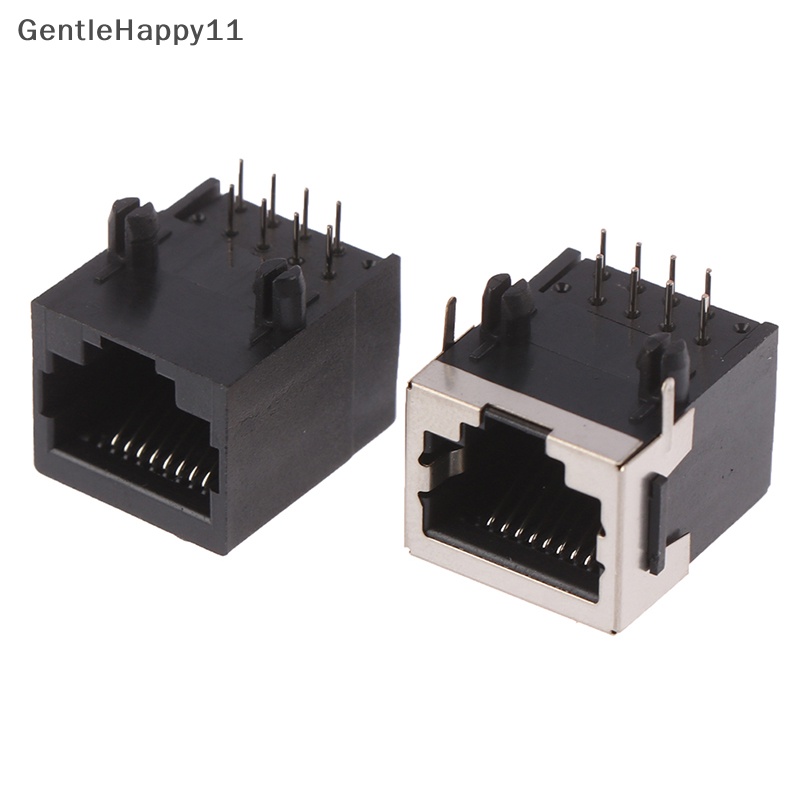 Gentlehappy 10PCS RJ45 Metal 8pin Female PCB Papan Sudut Kanan Jack Konektor 8P8C id