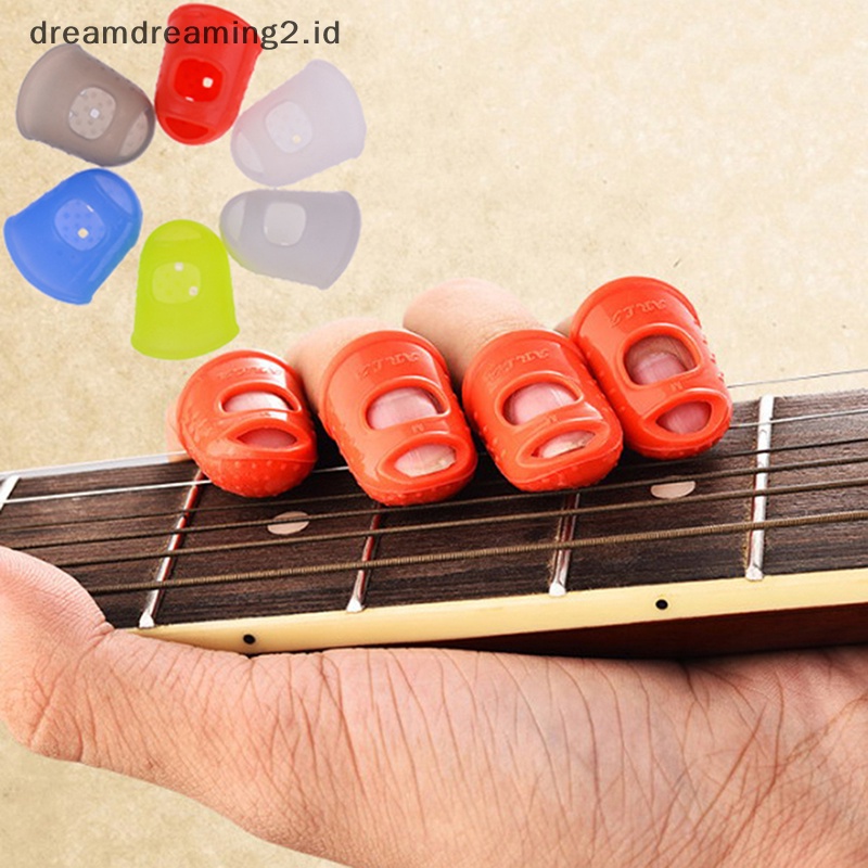 (drea) 5pcs Dipan Jari Bahan Silikon Untuk Bermain Gitar Protect Finger Cegah Nyeri Press//