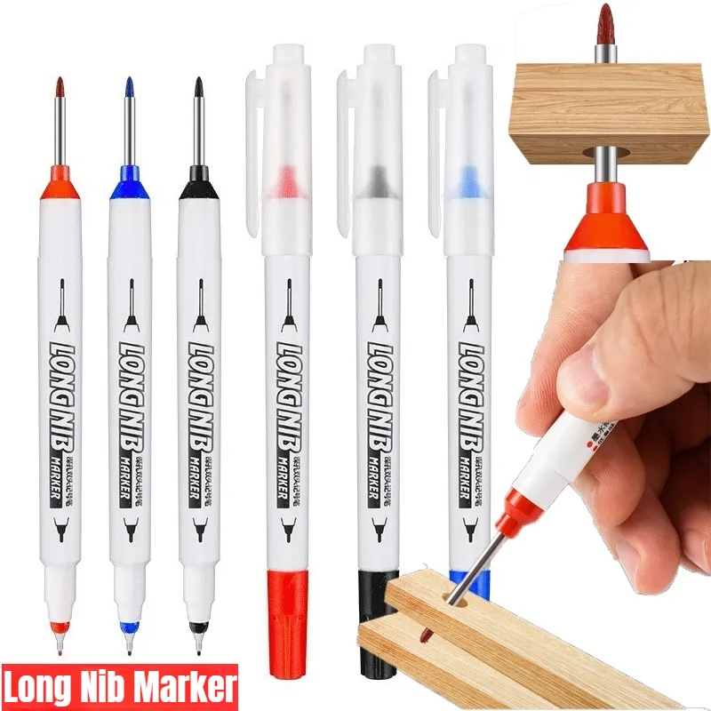 [Unggulan] Double Headed Deep Hole Marker Pen 20mm Penanda Nib Panjang Cepat Kering Pen Perforating Logam Tahan Air Kamar Mandi Woodworking Penanda Konstruksi Alat Menulis